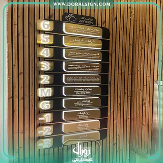 تابلو راهنمای طبقات برجسته استیل و فلز ترکیبی با نور شرکت زرمهر مارلیک