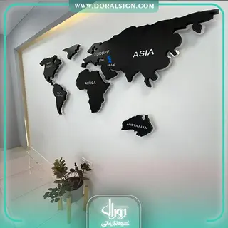 تابلو فلزی برجسته نقشه جهان با نور شرکتی
