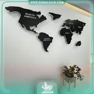 تابلو فلزی برجسته نقشه جهان با نور شرکتی