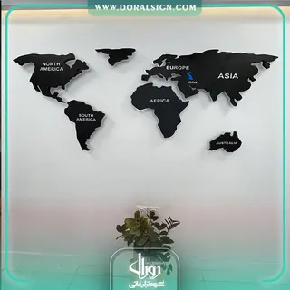 تابلو فلزی برجسته نقشه جهان با نور شرکتی