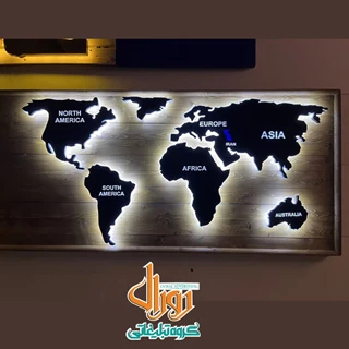 تابلو فلزی نقشه جهان با نور 