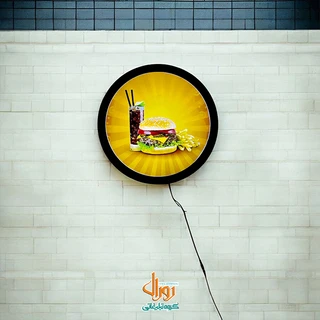 تابلو لایت باکس دیواری دایره یک طرفه فست فودی 
