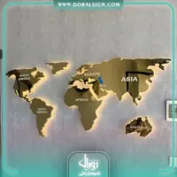 تابلو استیل طلایی نقشه جهان با نور مشاور املاک